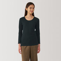 【レディース】無印良品 婦人 あったか綿 厚手 Uネック八分袖Tシャツ 婦人M 黒 良品計画