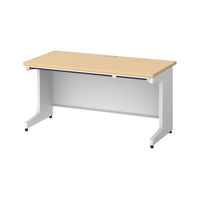 プラス スチールOAデスク フラットライン＋(プラス) 平机 引出付 メープル天板/ホワイト脚 幅1400×奥行700×高さ720ｍｍ 1台(2梱包)