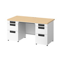 プラス スチールOAデスク フラットライン＋(プラス) 両袖机 メープル天板/ホワイト脚 幅1400×奥行700×高さ720ｍｍ 1台(3梱包)