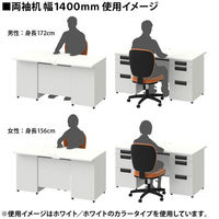 プラス スチールOAデスク フラットライン＋(プラス) 両袖机 ミディアムウッド天板/ブラック脚 幅1400×奥行700×高さ720ｍｍ 1台(3梱包)