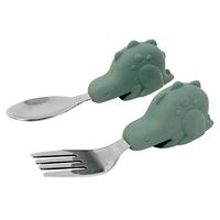 【12ヵ月から】Tiny Twinkle ステンレス スプーン＆フォーク 恐竜 Olive Dino 1個