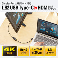 サンワサプライ USB Type C(L型)-HDMI変換アダプタ(4K/30Hz) AD-ALCHD02L 1個