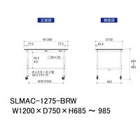 【車上渡し】山金工業 ワークテーブルLAB 実験台 指紋レスメラミン天板 高さ調整 移動式 SLMAC-1275-BRW 1台（直送品）