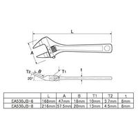 エスコ 150mm/20mm モンキーレンチ(ベンド/薄口) EA530JB-6 1丁（直送品）