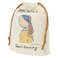 （世界の名作）マチ付き巾着ポーチ 真珠の耳飾り 1セット（2個） LAKOLE/ラコレ