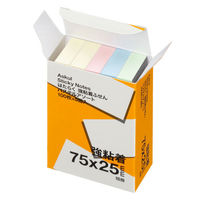 【強粘着】アスクル はたらく 強粘着ふせん 75×25mm　パステル4色アソート(短冊)　5冊　 オリジナル（わけあり品）