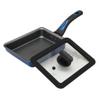谷口金属工業 卵焼きフライパン ガラス蓋付き 13×18cm IH対応 ブルー 1セット(3個)