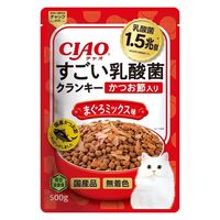 いなば CIAO チャオ すごい乳酸菌クランキー かつお節入り まぐろミックス味 国産 500g 3袋 キャットフード