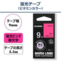 カシオ CASIO ネームランド テープ 蛍光色タイプ 幅9mm 蛍光ピンクラベル 黒文字 5.5m巻 XR-9FPK（わけあり品）