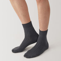 【メンズ】無印良品 紳士 足なり直角 リブ編み 厚手ショート丈靴下 25～27cm ダークグレー 良品計画