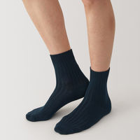 【メンズ】無印良品 紳士 足なり直角 リブ編み 厚手ショート丈靴下 25～27cm ネイビー 良品計画