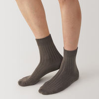 【メンズ】無印良品 紳士 足なり直角 リブ編み 厚手ショート丈靴下 25～27cm カーキベージュ 良品計画