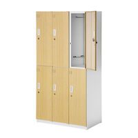 スマイル 木目調スチールロッカー 3連2段6人用 シリンダー錠 ライトブラウン/ホワイト 幅900×奥行515×高さ1790mm 1台（取寄品）