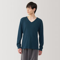 【メンズ】無印良品 紳士 あったか綿 ウールVネック長袖Tシャツ 紳士M ネイビー 良品計画