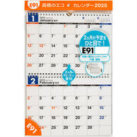 高橋書店 【2025年版】エコカレンダー壁掛 B5×2面 2カ月一覧 E91 1冊（直送品）