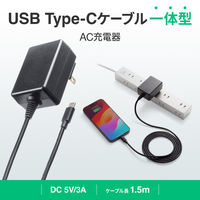 サンワサプライ USB Type-Cケーブル一体型AC充電器(5V/3A) ACA-IP103BK 1個