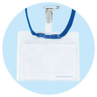 レモン 吊り下げストラップ付き名札ホルダー 青 887486x10 SET 1箱(10パック入)