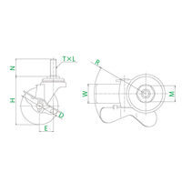 ユーエイ ねじ込み式自在キャスターゴム 車輪径75mm ストッパー付き Sタイプ ST-75RHS-M12-35 1個