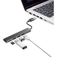 サンワサプライ USB 3.2 Gen1 3ポートスリムハブ（microSDカードリーダー付き） USB-3HC317S 1個（直送品）