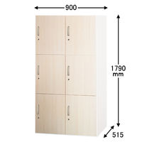 スマイル 木扉スチールロッカー 2列3段6人用ワイド オーク 幅900×奥行515×高さ1790mm 1台 鍵付き パーソナルロッカー 更衣用ロッカー