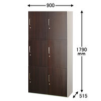 スマイル 木扉スチールロッカー 2列3段6人用ワイド ダーク 幅900×奥行515×高さ1790mm 1台 鍵付き パーソナルロッカー 更衣用ロッカー