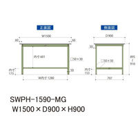 【車上渡し】山金工業 ワークテーブル 耐荷重300kg 固定式 ポリエステル天板 幅1500×奥行900×高900mm 木目×グリーン 1台（直送品）