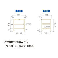 【車上渡し】山金工業 ワークテーブル 耐荷重300kg 固定 塩ビ天板 中間棚 幅900×奥行750×高900mm グリーン×IV 1台（直送品）