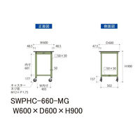 【車上渡し】山金工業 ワークテーブル 耐荷重160kg 移動式 ポリ天板  幅600×奥行600×高900mm 木目柄×グリーン 1台（直送品）