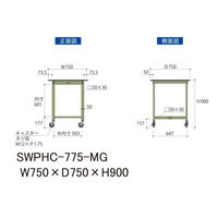 【車上渡し】山金工業 ワークテーブル 耐荷重160kg 移動式 ポリ天板  幅750×奥行750×高900mm 木目柄×グリーン 1台（直送品）