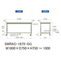 【車上渡し】山金工業 ワークテーブル 耐荷重200kg 移動式 塩ビ天板 幅1800×奥行750×高750~1000mm グリーン 1台（直送品）