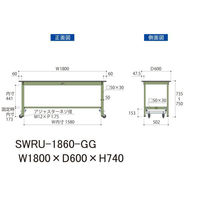 【車上渡し】山金工業 ワークテーブル 耐荷重300kg ワンタッチ移動式 塩ビ天板 幅1800×奥行600×高740mm グリーン 1台（直送品）