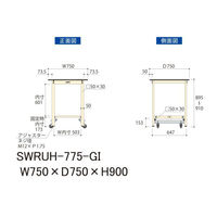 【車上渡し】山金工業 ワークテーブル 耐荷重300kg ワンタッチ移動式 塩ビ天板 幅750×奥行750×高900mm グリーン×IV 1台（直送品）