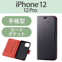 iPhone12/12Pro ケースカバー 手帳 フラップ レザー 薄型 スリム カード ブラック PM-A20BPLFUBK エレコム 1個