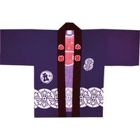 【和装小物・祭り用品】東京いろは 子供用半天 腰源氏車柄 紫 3号サイズ 帯付き 2204330027 1着（直送品）