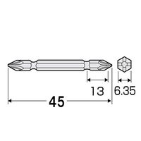 エスコ #2x 45mm 滑り止ビット(マグネット付/2本組) EA813AD-1 1セット(15パック)（直送品）