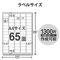 エレコム 宛名・表示ラベル/マルチプリント用紙/65面付 EDT-TM65R 1袋(20シート)