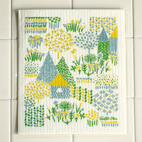 （100%天然素材）スポンジワイプ S 北欧ふきん セルロース 抜群の吸水力 点と線模様製作所 夏の村 1個 イーオクト