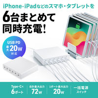 サンワサプライ USB PD対応AC充電器（6ポート・合計72W） ACAーPD98 1個