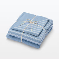 無印良品 綿天竺 ベッド用 カバー３点セット Ｓ シングルサイズ用 ブルーボーダー 良品計画