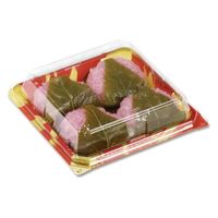 デンカポリマー 和菓子容器 和菓子4個流れ筆金(赤) 00775896 1ケース(800個(50個×16))（直送品）