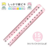 直線サポート定規 しっかり線ビキ 15cm ゼロスタート目盛り すべり止め加工 さくらんぼ SHJ-15-CH 1セット(1個×5)（直送品）