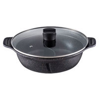 一度で2つの味が楽しめる 2食鍋 26cm ガラス蓋付 マーブルダイヤモンドコート IH・直火対応 1個 ベストコ（わけあり品）