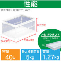トラスコ中山　オリコン　薄型軽量折りたたみコンテナ40Ｌ　透明　　1個