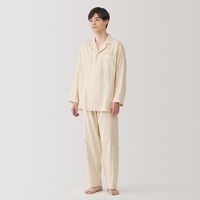 【メンズ】無印良品 紳士 脇に縫い目のない 二重ガーゼ長袖パジャマ 紳士ＸＬ ベージュストライプ 良品計画
