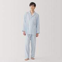 【メンズ】無印良品 紳士 脇に縫い目のない 二重ガーゼ長袖パジャマ 紳士Ｓ ライトブルーストライプ 良品計画