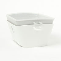 フタ付ちりとりザルボウル角 ホワイト LAKOLE/ラコレ