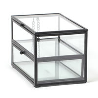 ガラスアクセサリーBOX2段 ブラック LAKOLE/ラコレ