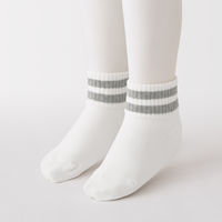 無印良品 キッズ 足なり直角 ショート丈靴下（柄・３足組） キッズ１９～２３ｃｍ ライン（オフ白・グレー・黒） 良品計画