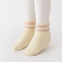 無印良品 キッズ 足なり直角 ショート丈靴下（柄・３足組） キッズ１９～２３ｃｍ ライン（生成・モカ・グレー） 良品計画