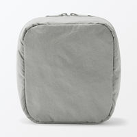無印良品 リンクルナイロン 大きく開くスクエアポーチ グレー 約１４×１６×６ｃｍ 良品計画